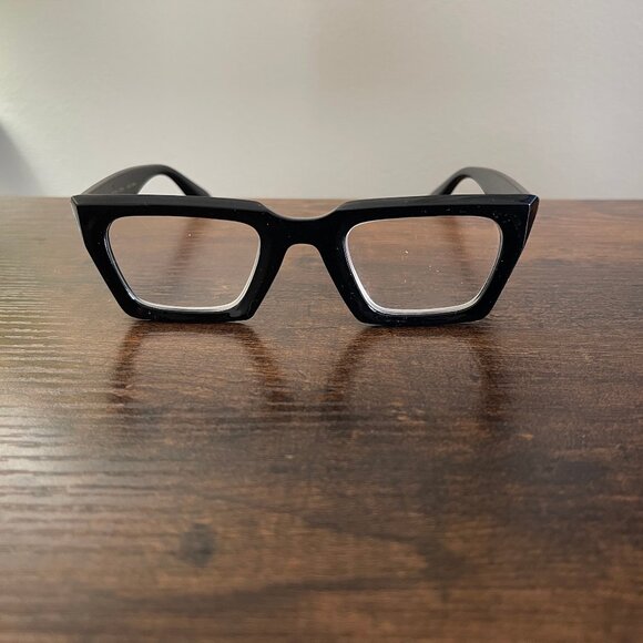Retro Black Square Eyeglass Frames Only Thick Full Rim Geek Chic Vintage Style - Picture 1 of 6
